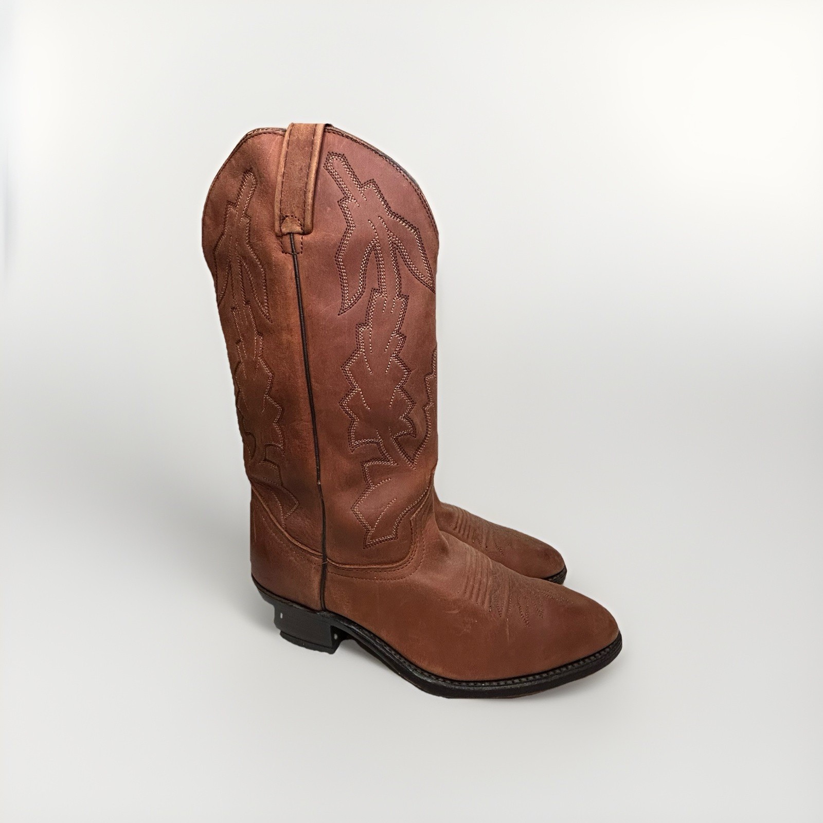 EUC Vintage Dan Post Marlboro Western Leather Cowboy Boots Brown P2551 Size 7 EW