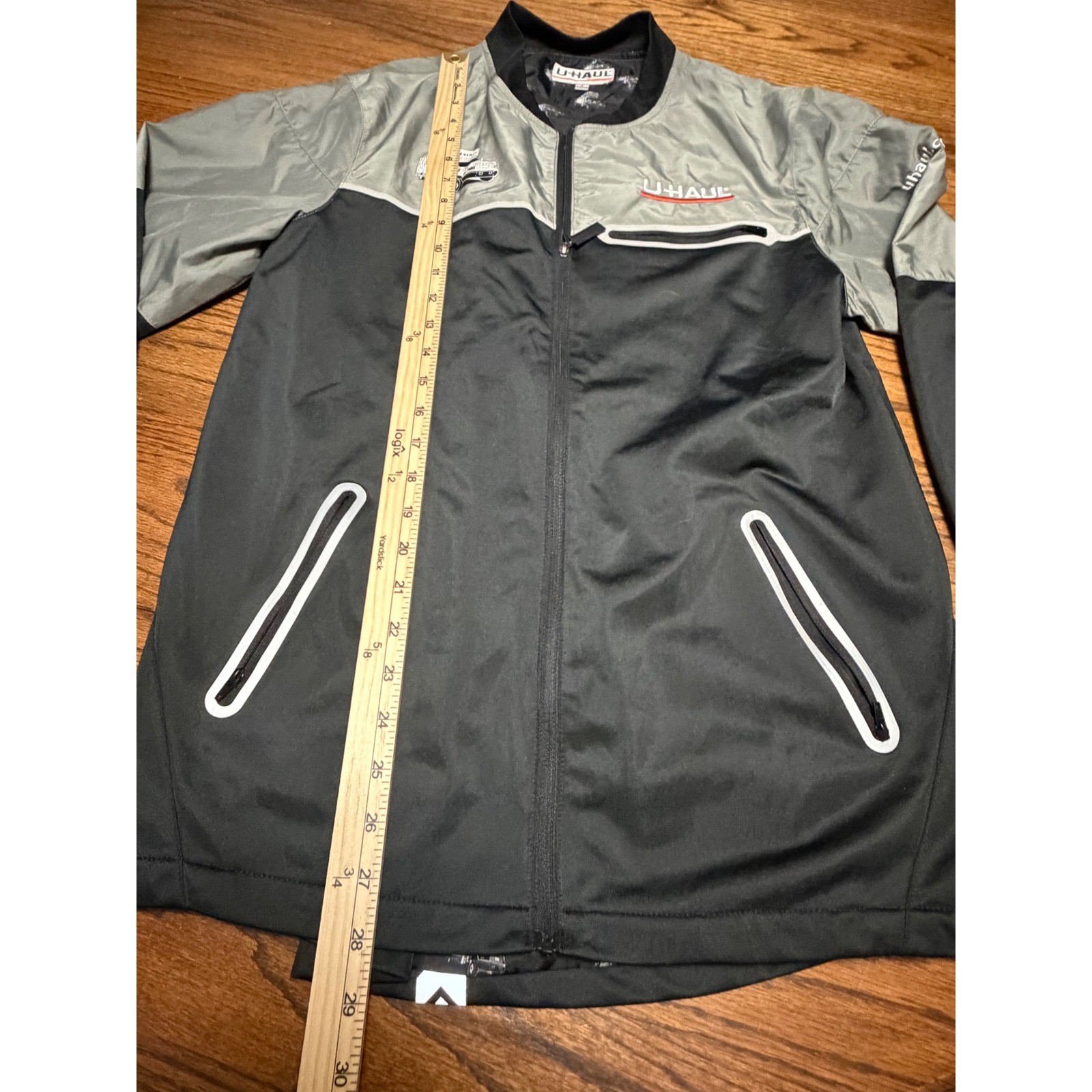 U-Haul Corporate Employee Zip Up Jacket Black Grey Reflective Mens Small