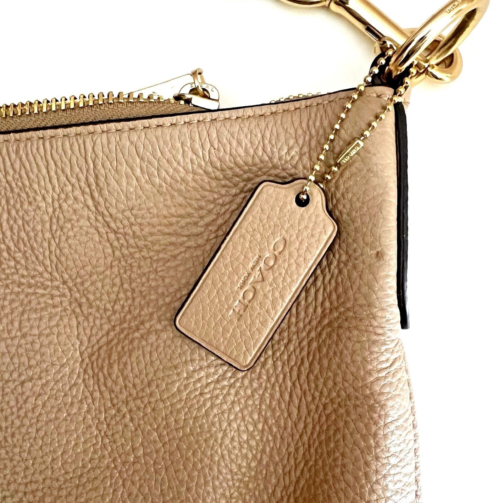 Coach Abby Duffle F31507 Pebbled Leather Shoulder Bag Tan Nude Braided Strap