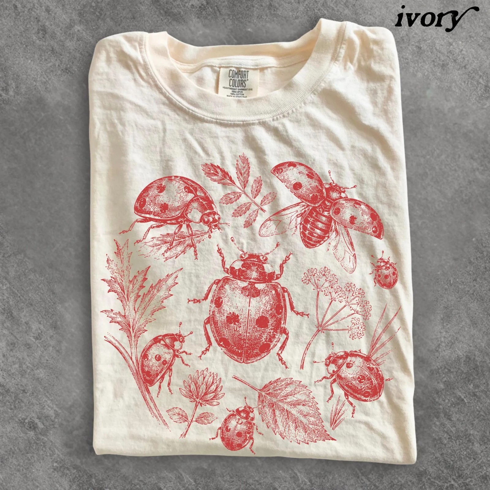 Ladybug Botanical Shirt, Vintage Insect Garden Cottagecore Nature Lover T-Shirt