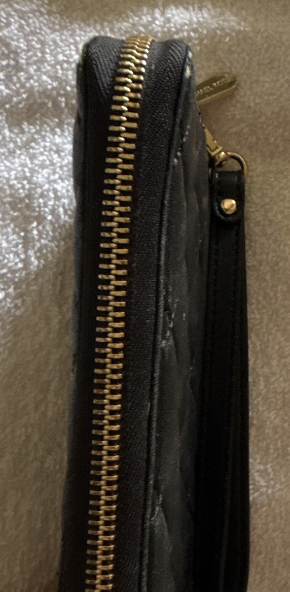 Michael Kors Black Quilted Zip-Around Wristlet Wallet w/ Logo Zipper Strap