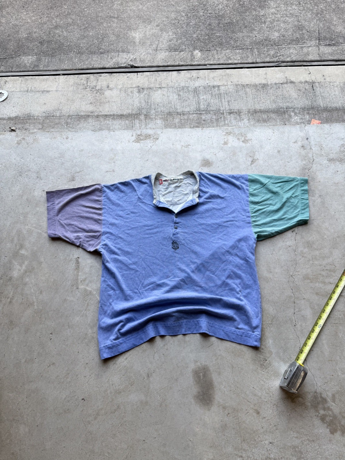 Quiksilver Colour Block Henley Neck Shirt Mens Vintage 80s 90s USA Made Surf