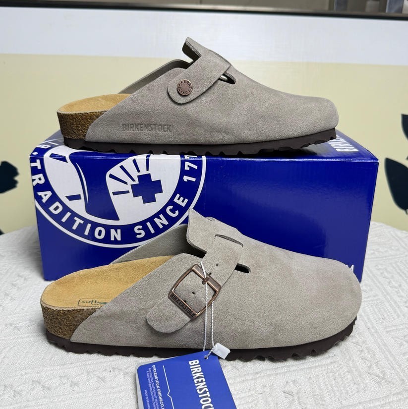 Birkenstock Boston Soft Footbed Suede Leather Gray Women and Men EU 37-45