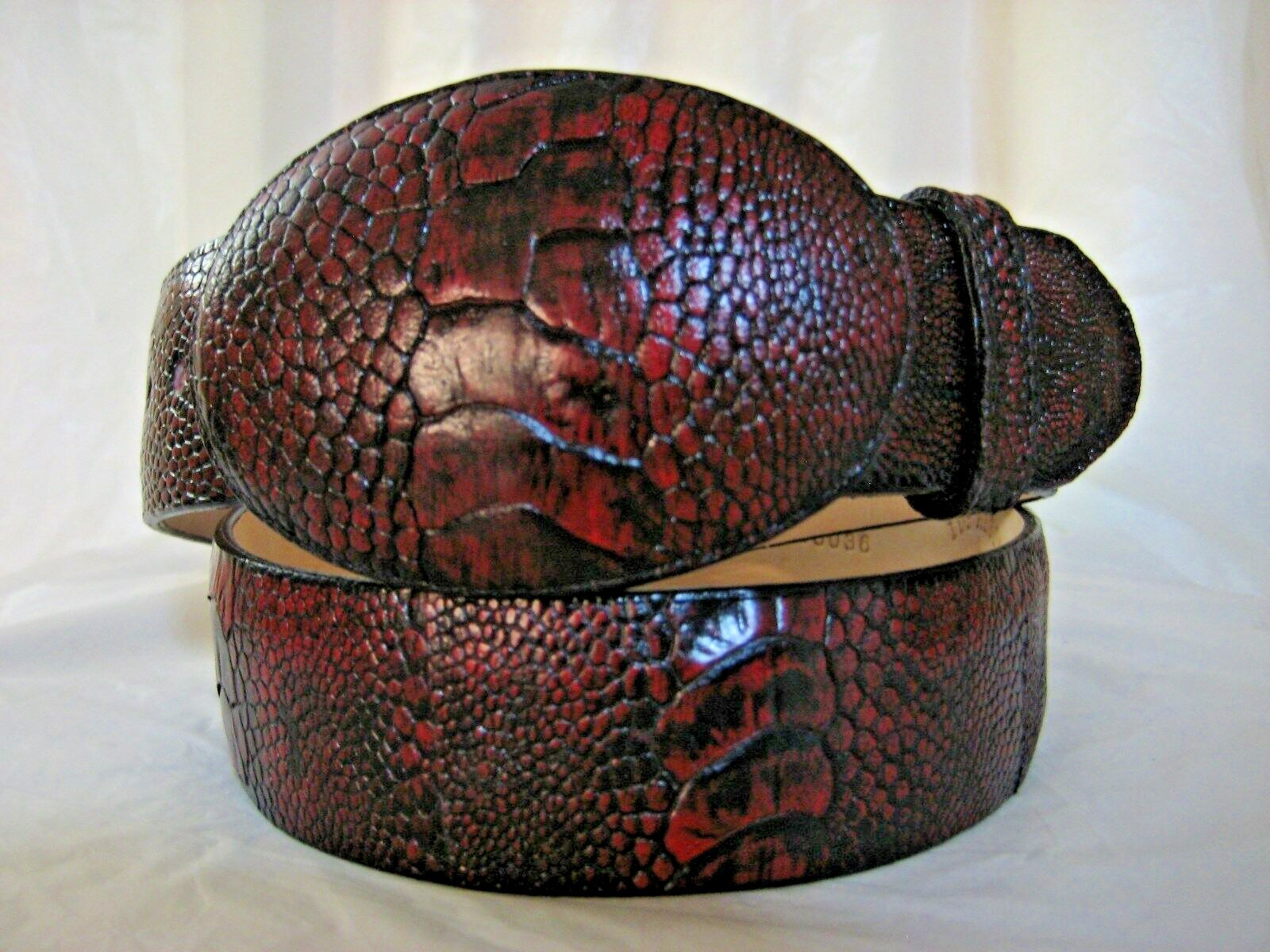 HANDMADE LOS ALTOS GENUINE BLACK CHERRY OSTRICH LEG WESTERN COWBOY BELT