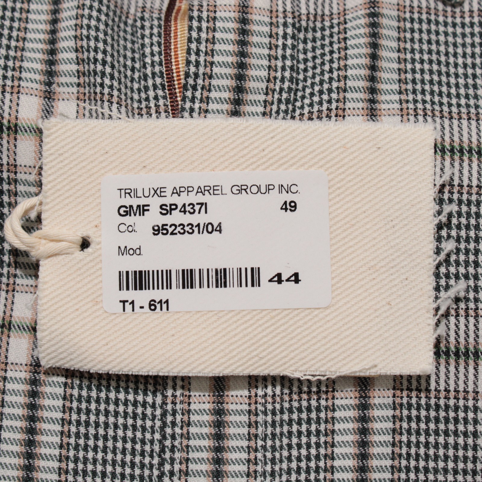 GMF NWT Dress Shirt Size 44 17.5 in Green / Cream / Black Plaid 100% Cotton