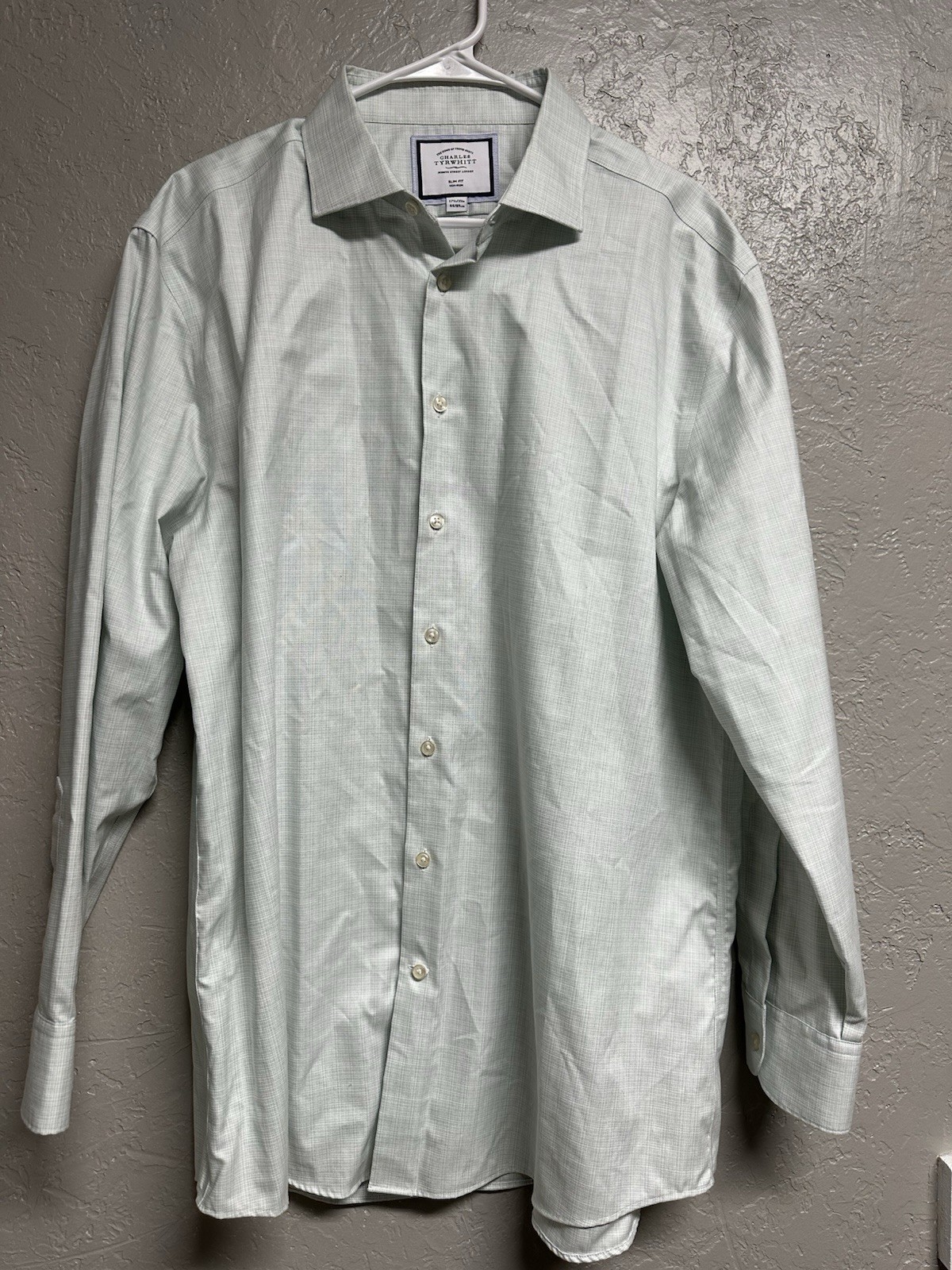 Charles Tyrwhitt Men 17.5/34in. Green Slim Fit Non Iron Long Sleeve Dress Shirt