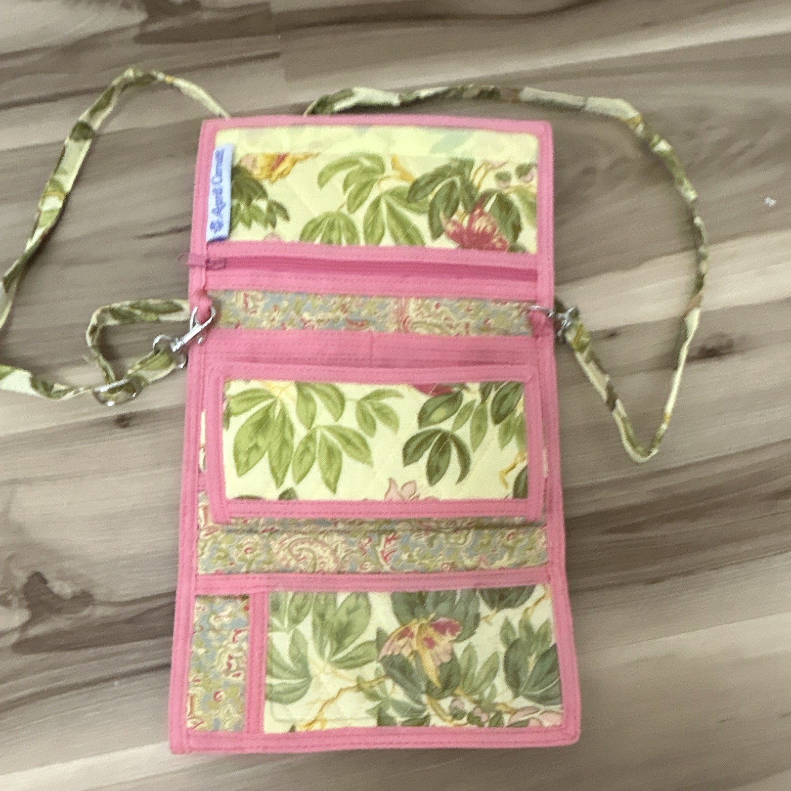 Aprile Cornaz Floral Wallet Organizer w/ Strap, Zipper, Folding, Pink Trim