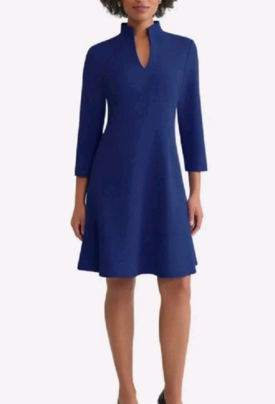 NWT Ming Wang Deco Crepe Work Cocktail Fit-And-Flare Dress Navy Dark Blue MEDIUM