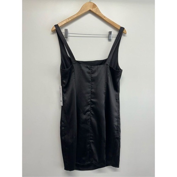 AQUA Mini Satin Dress Size Large Black Square Neck Sleeves Exclusive NEW