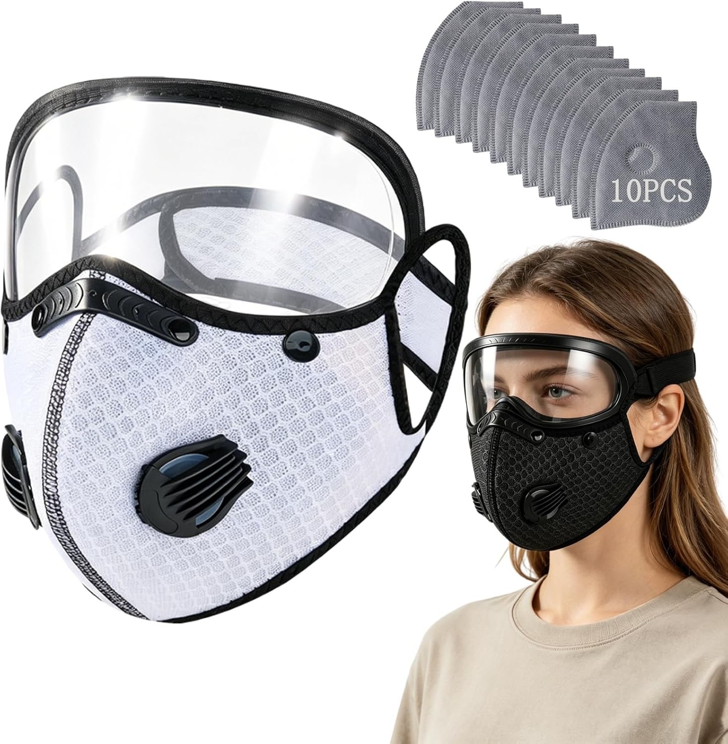 Reusable Carbon Filter Dust Mask with Adjustable Goggles, Anti-UV-5-Layer Filte