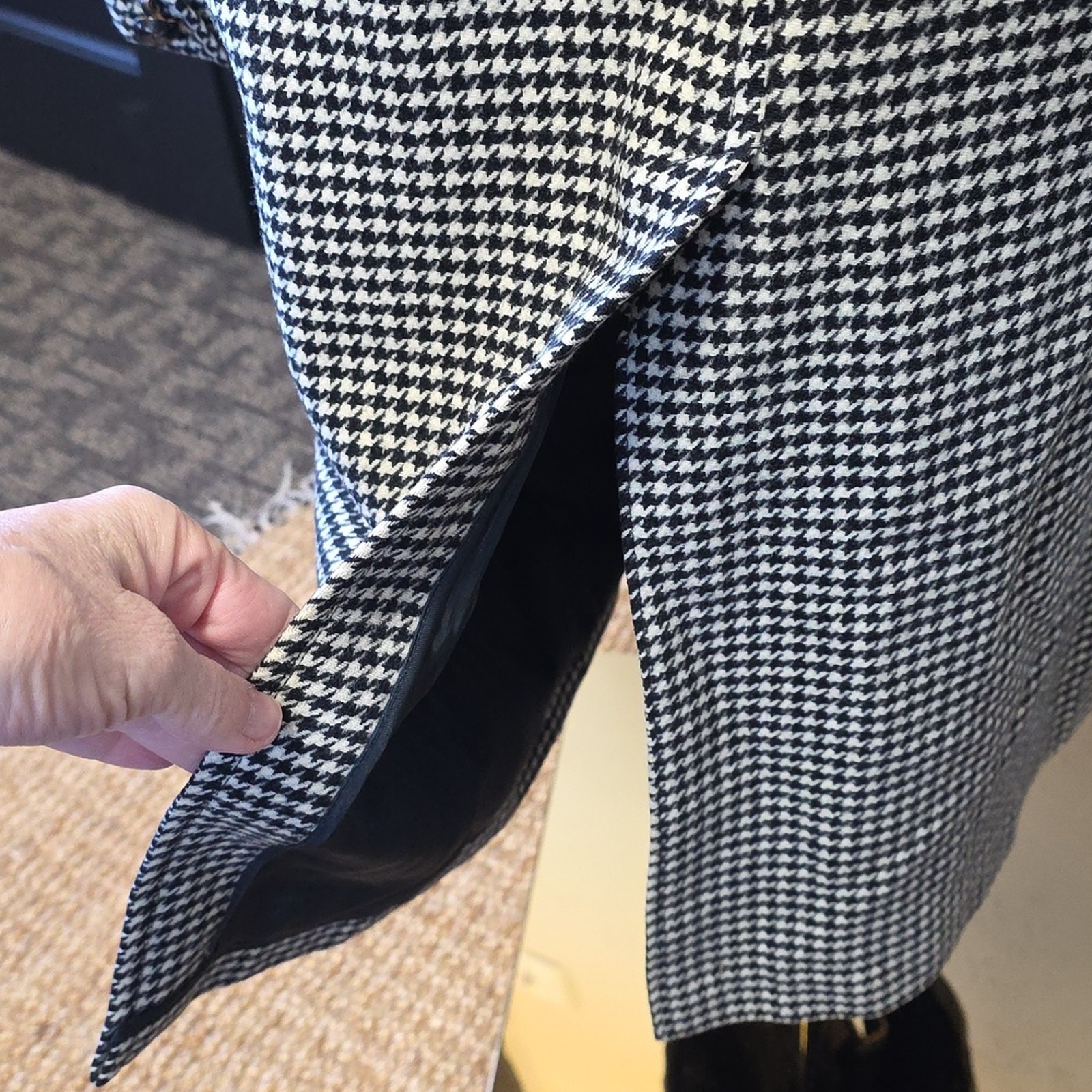 Vtg Penney’s Gentry Black & White Houndstooth Wool Maxi Coat Men’s XL Unisex