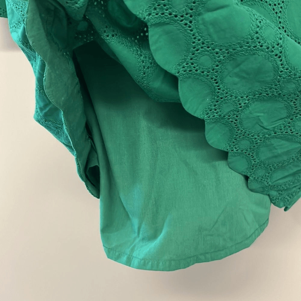 J.Crew Womens V Neck Green Eyelet Summer Long Sleeve Dress 100% Cotton size 00