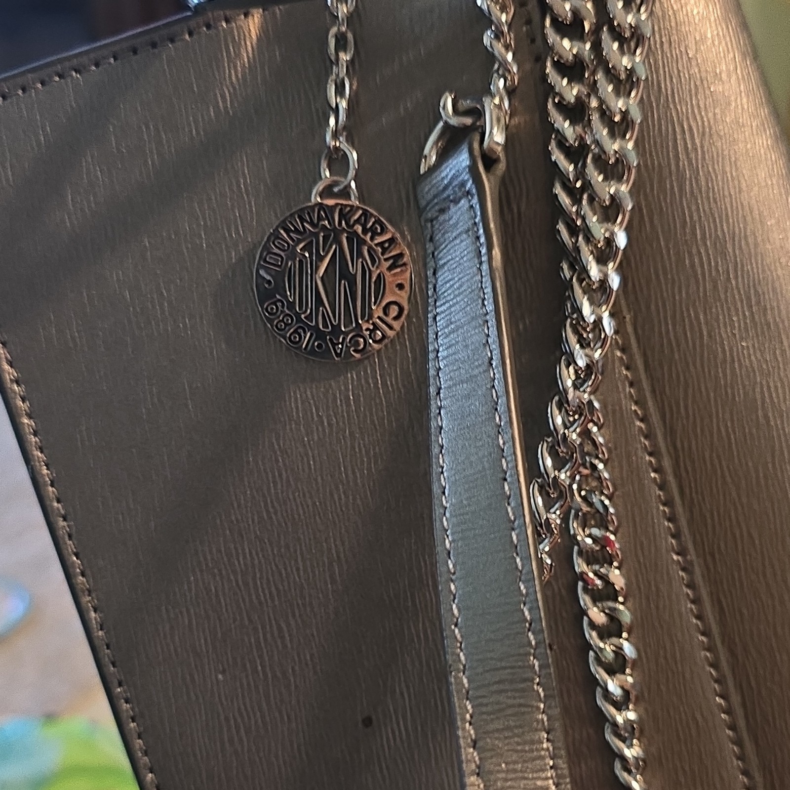 DKNY Black Solid Crossbody Bag Chain Strap Logo Charm Silver Hardware
