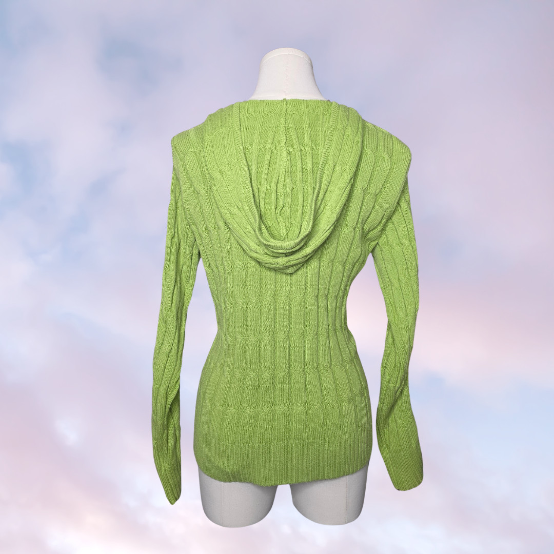 Vtg Y2k 90s INC Bright Green Black Stripe Ribbed Knit Zip Up Hooded Jacket Sz M