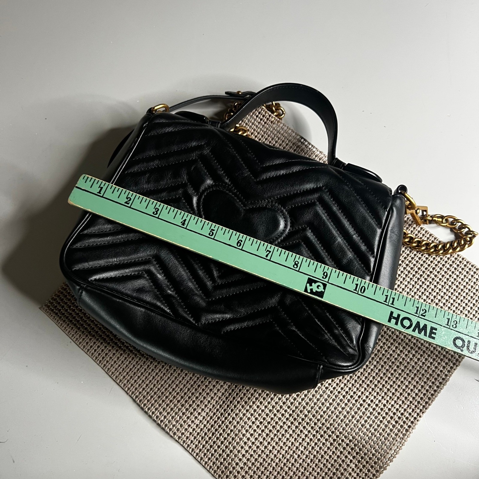 Gucci GG Marmont Matelasse Black Leather Top Handle Bag 498110 Small