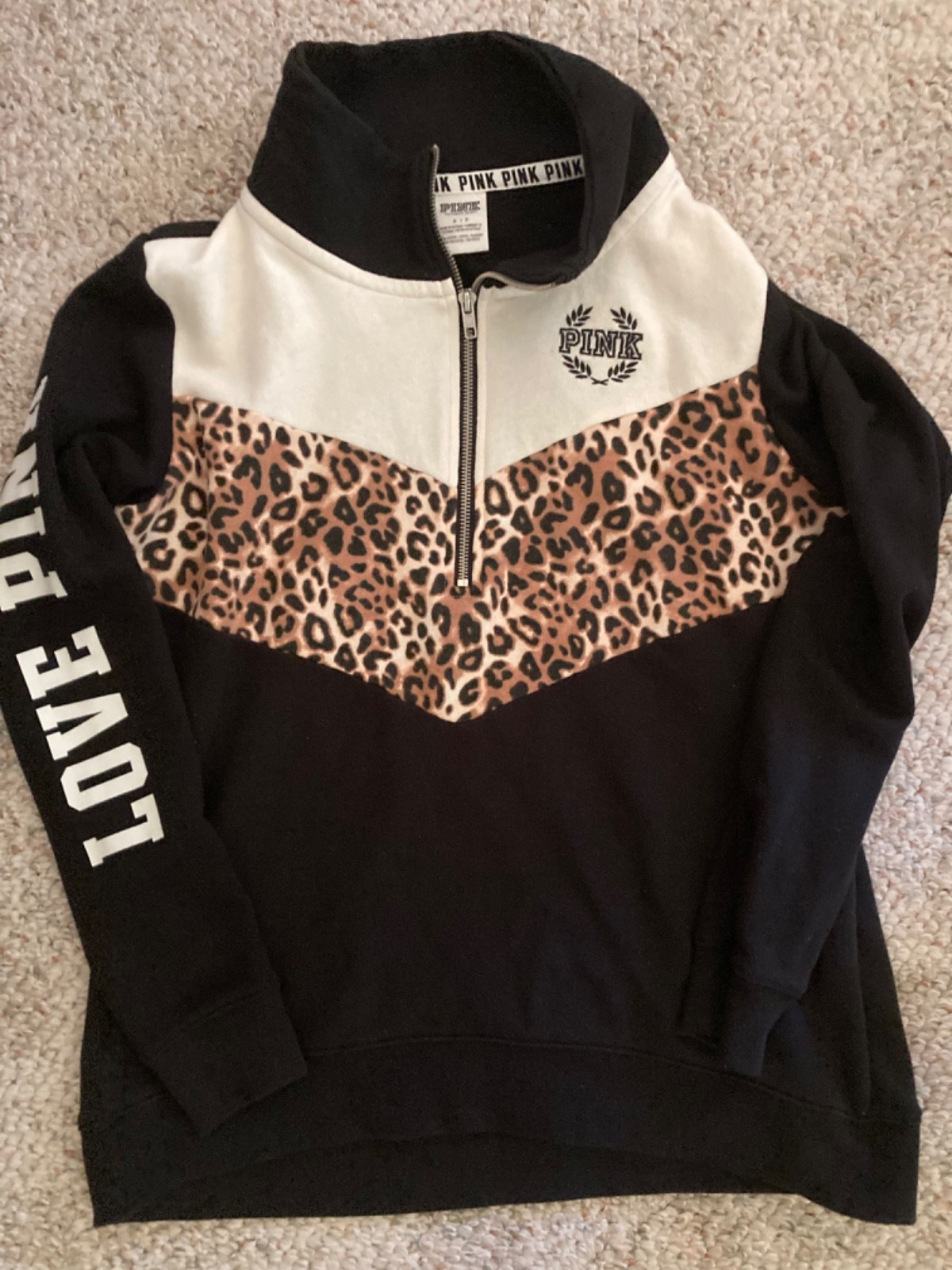 Victoria Secret PINK Leopard Cheeta Pullover Zip Sweatshirt Size Small