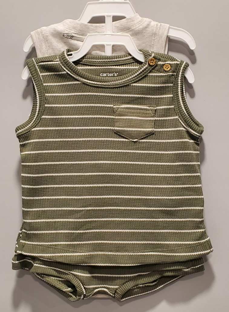 Carter’s Baby 3 Piece Sweater Vest Shorts Set 9 Months NWT Green Stripe