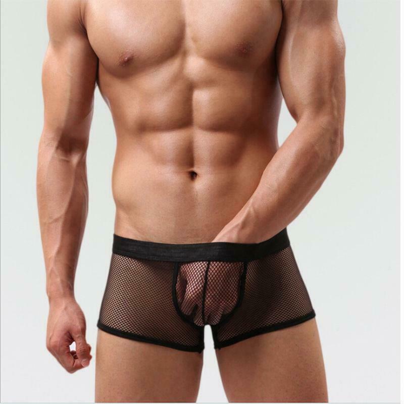 VARIOUS Men’s Sexy Transparent Spandex Fishnet Boxer Shorts – Adult Underwear