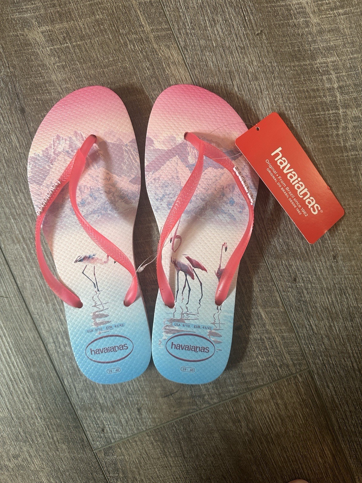 Havaianas Women’s Flamingo Animal Print Flip Flop Sandals Pink Blue US 9/10
