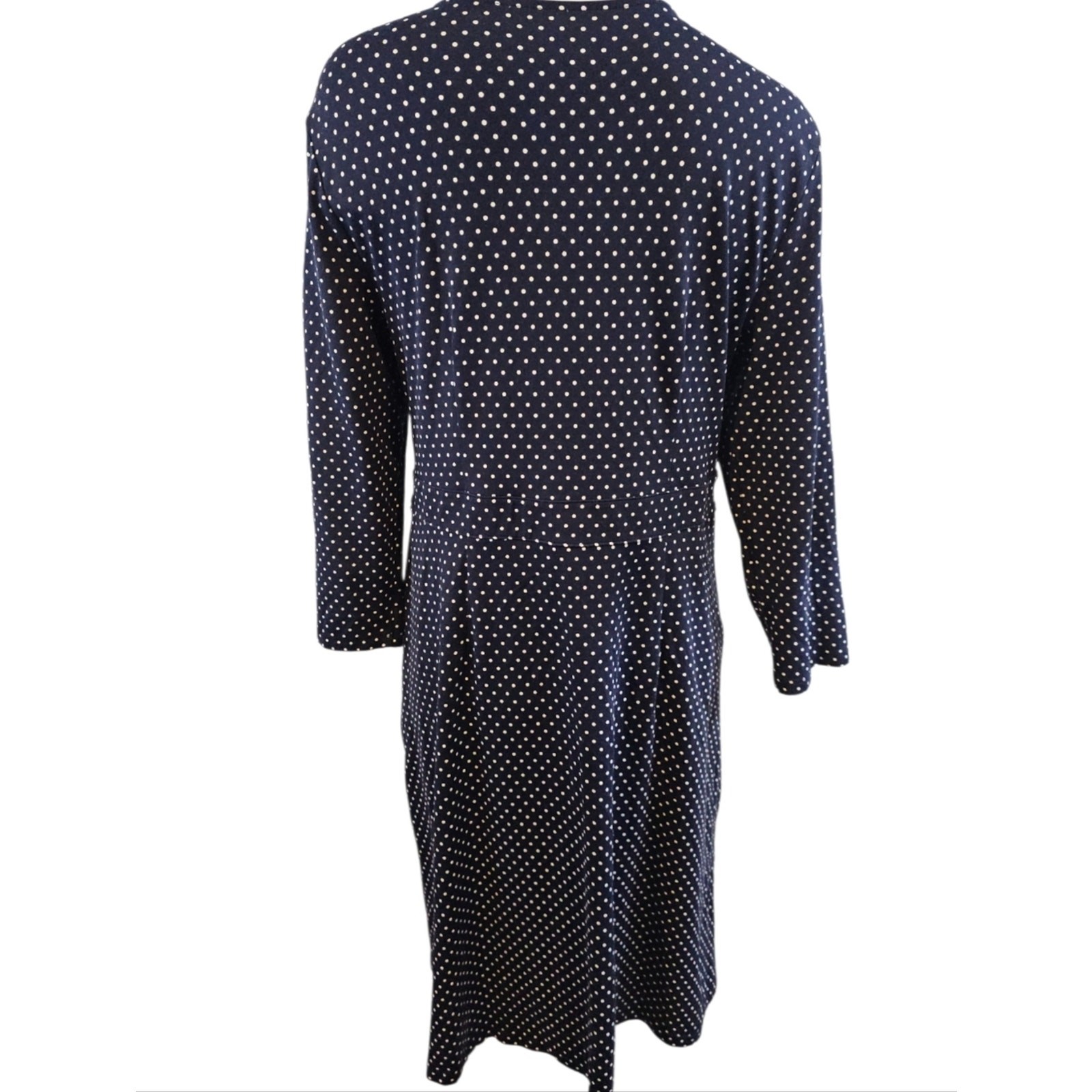 Talbots Size 14 Navy Polka Dot Mock Wrap Midi Dress