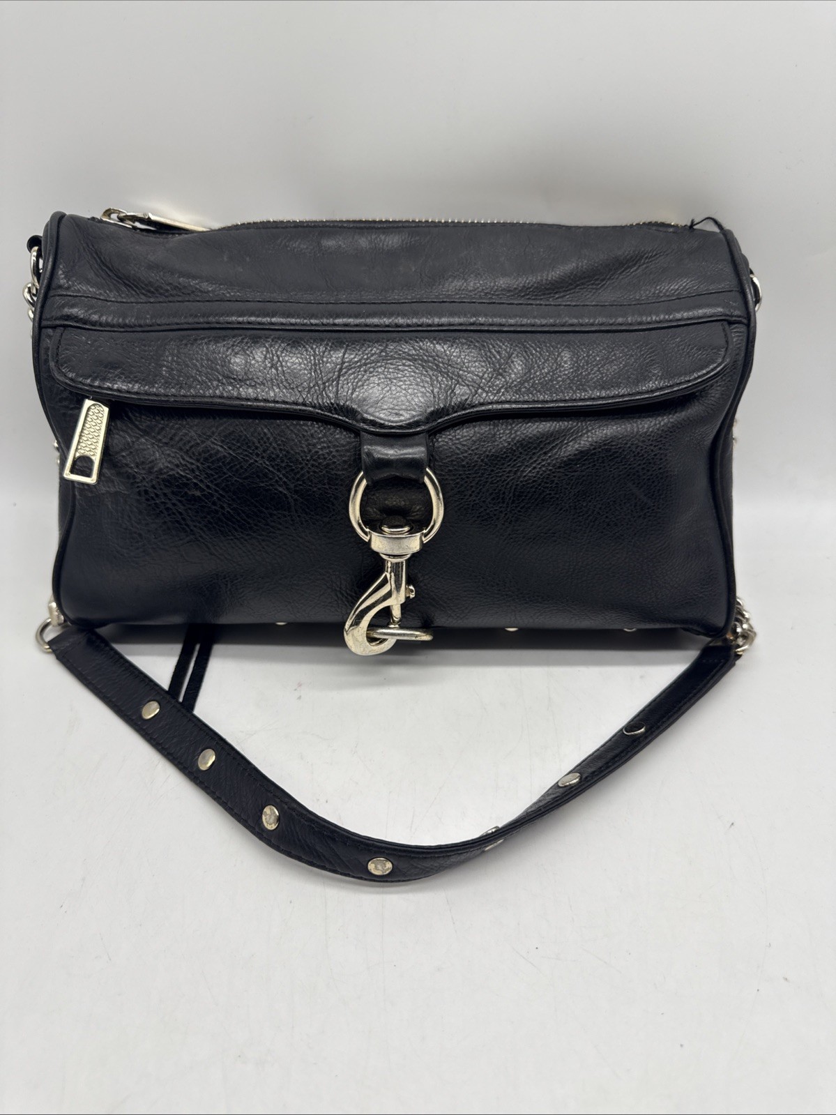 Rebecca Minkoff Mini MAC Black Leather Crossbody Silver Chain Hardware