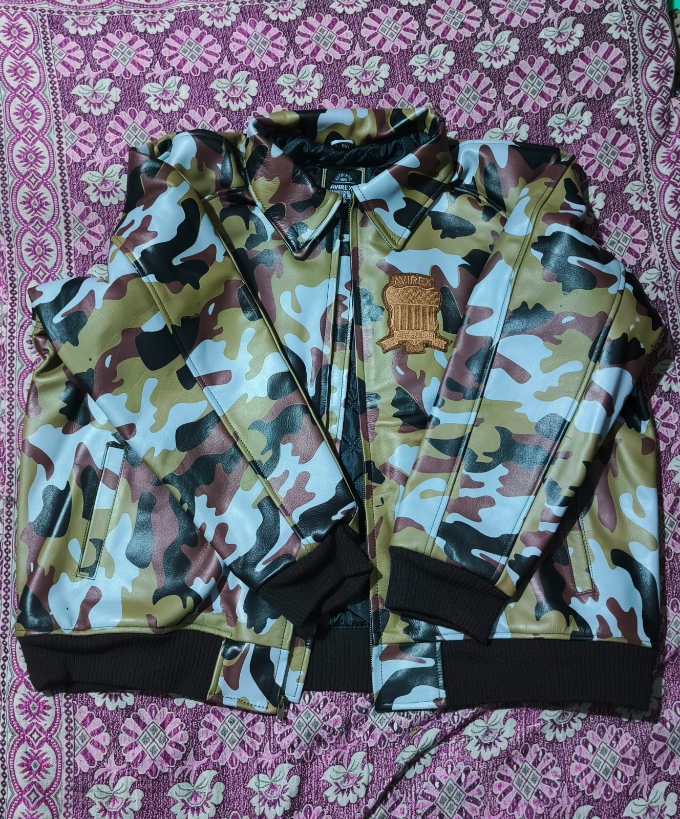 Men’s Avirex Limited Edition Camo Icon Flight Bomber Real Cowhide Leather Jacket