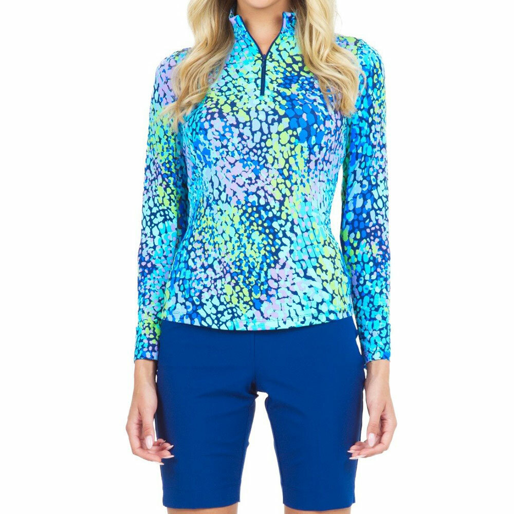 NWT Ladies IBKUL CAMILLE NAVY Long Sleeve Mock Golf Shirt – M L XL & XXL