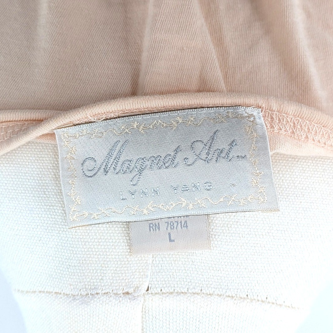 Vintage Magnet Art Peach Lace Applique Top L Cotton Romantic Cottagecore Blouse