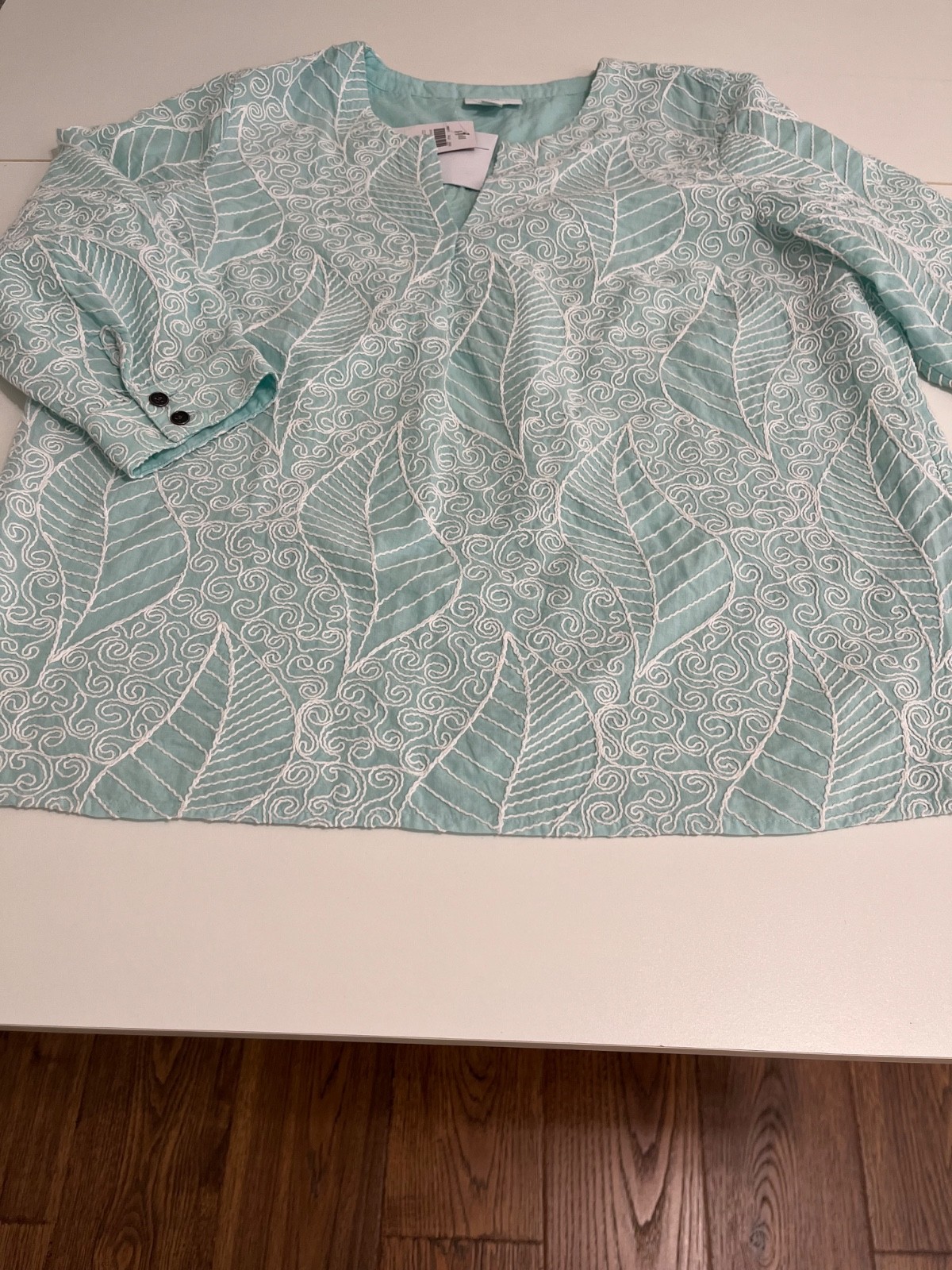 J Jill Ladies Casual Cotton Top Aqua and White, New with Tags, Size Small