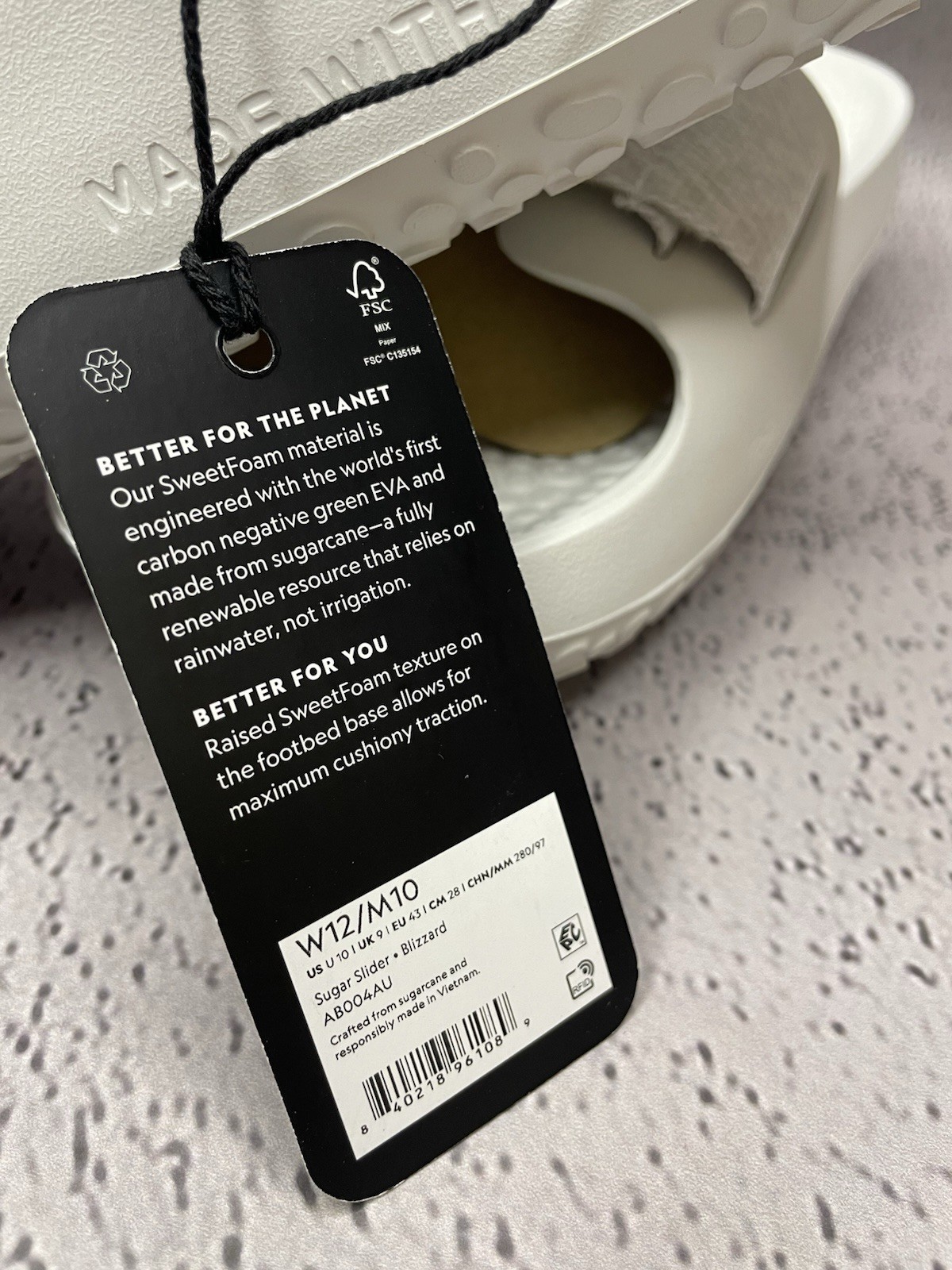 Allbirds Unisex Sugar Sliders Slide Sandals White Eco Friendly Size W 12 M 10