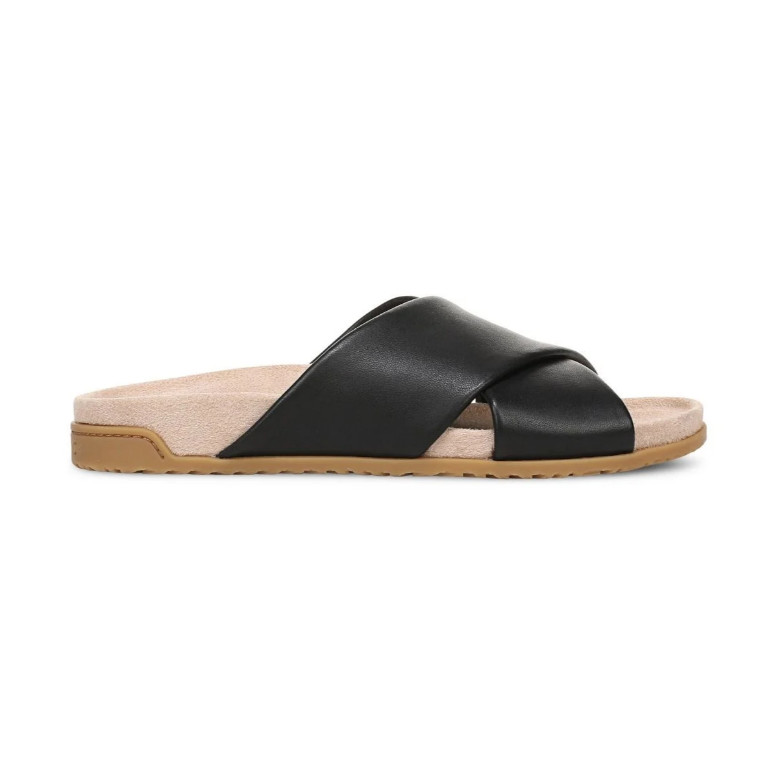Vionic Etna Slide Sandal, Black Leather Color, Size 5 to 13, New