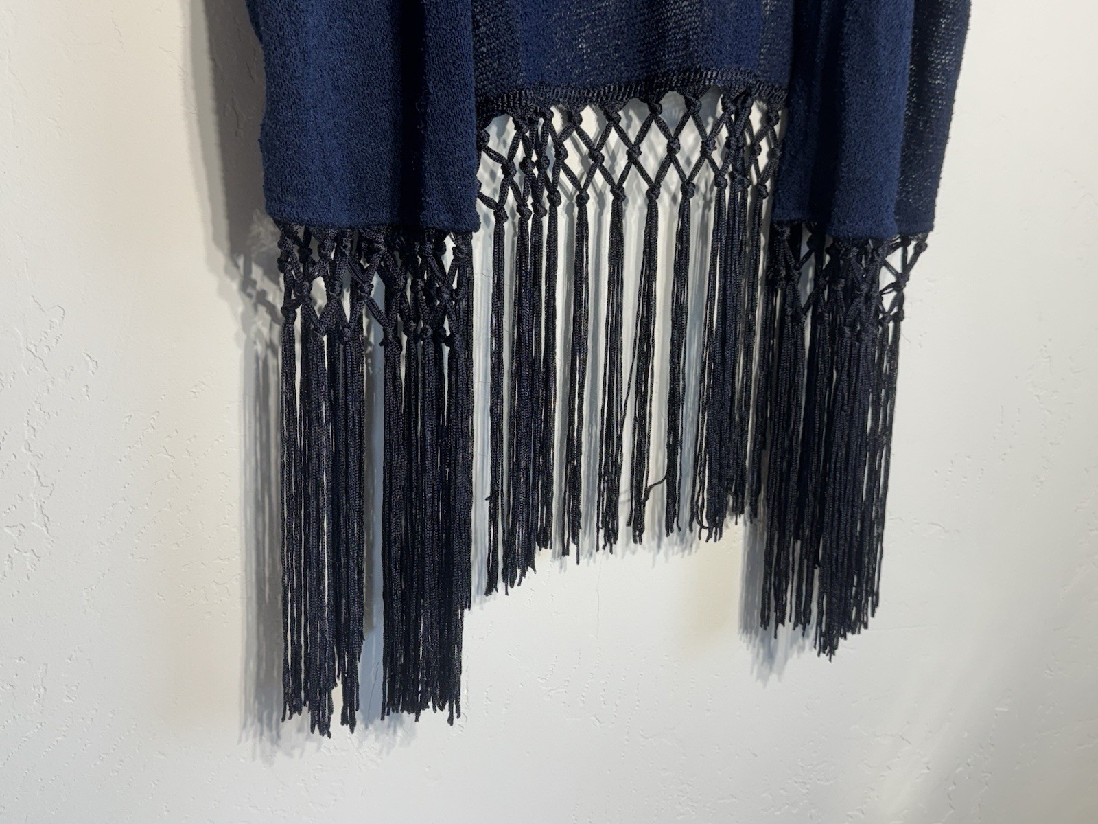 MODBE Women’s Dark Blue Solid Knit Fringe Cardigan Small
