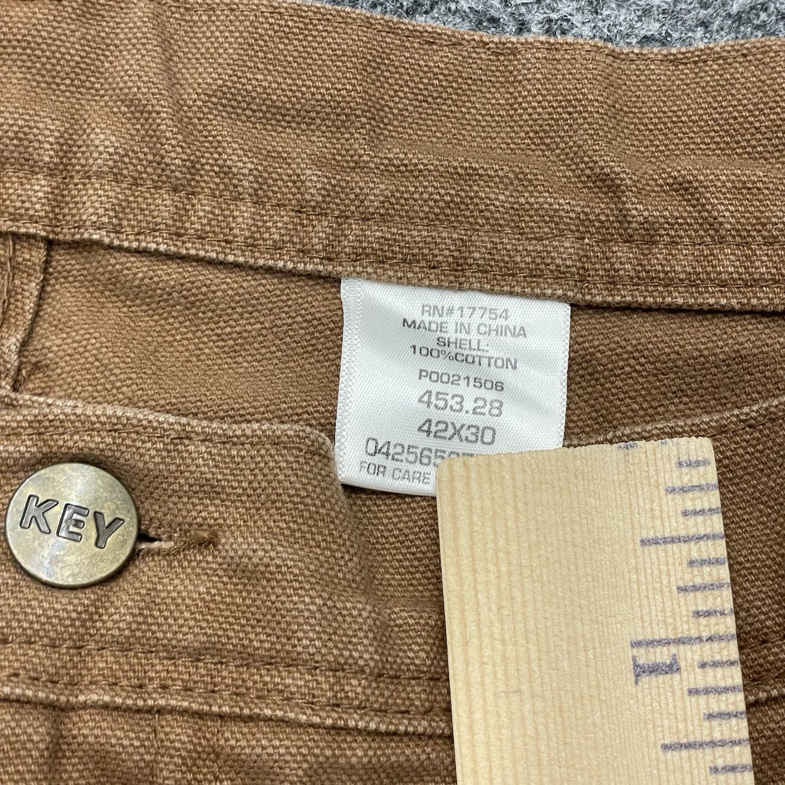 Key Carpenter Work Pants Men 42×30 Brown Duck Canvas Double Knee