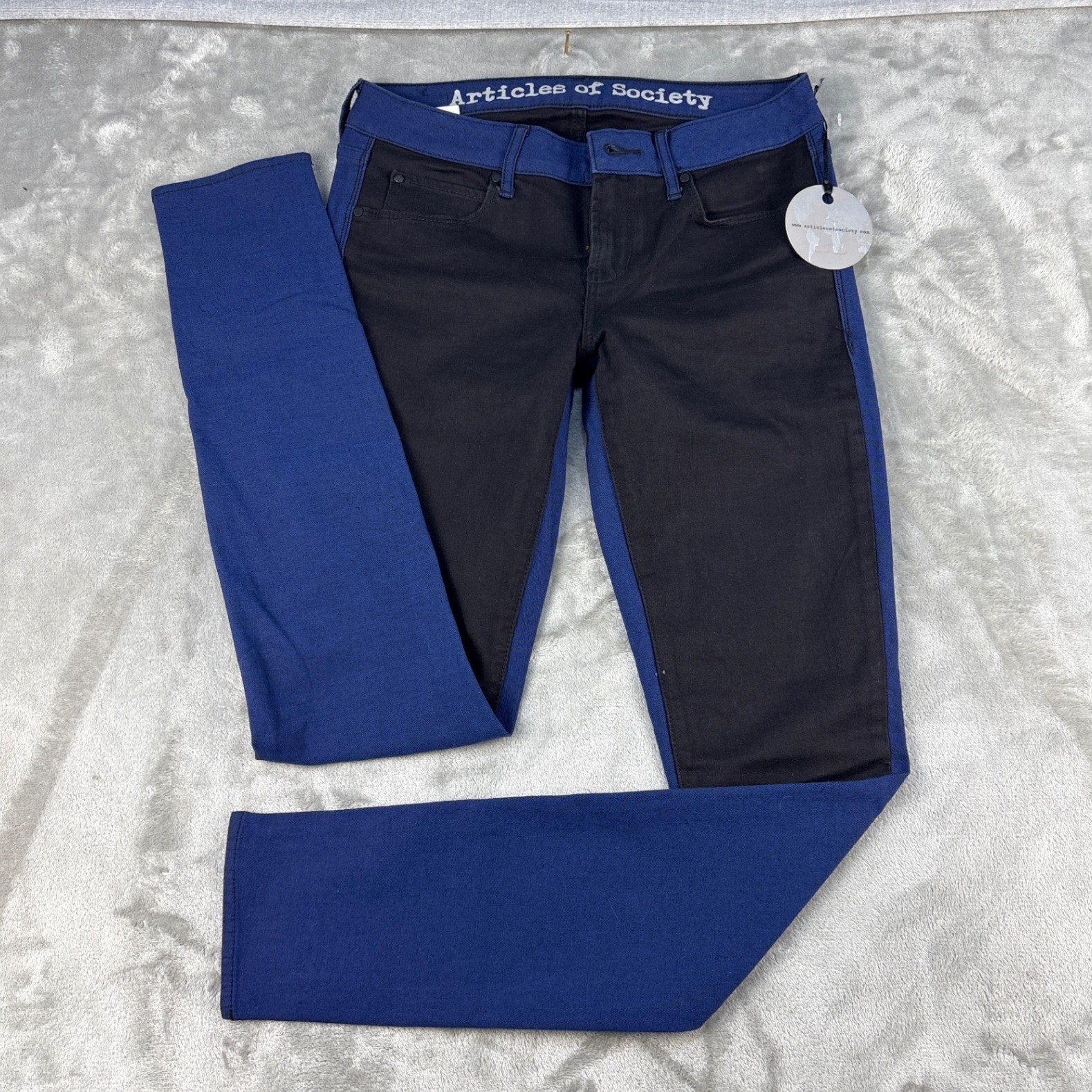 Articles of Society Skinny Jeans 26 Blue Black Colorblock Two Tone Stretch Denim