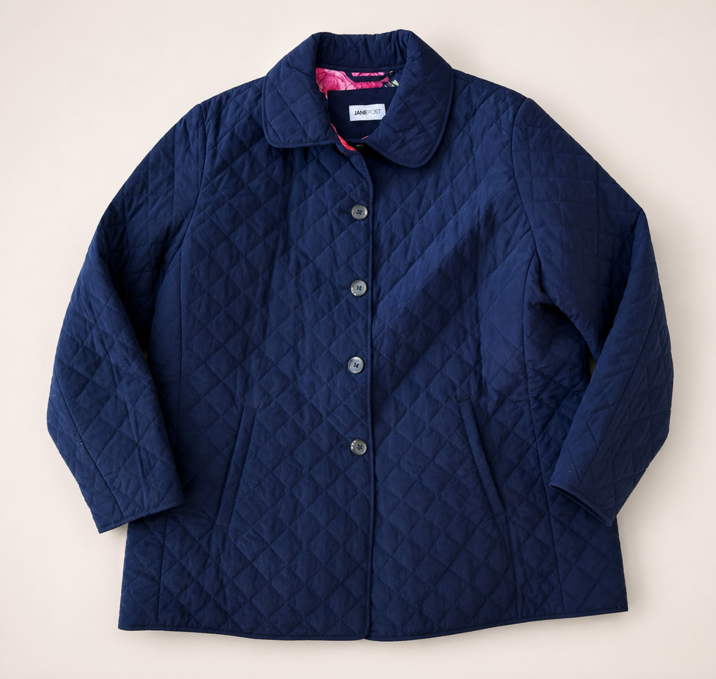 NWT JANE POST BLUE QUILTED FLORAL LINING JACKET $340 PLUS SIZE 1X