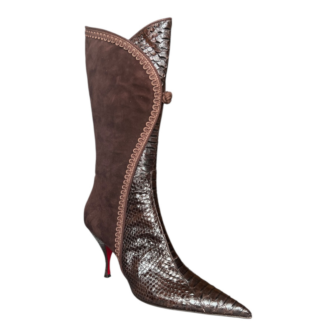 $1,200.00 Cesare Paciotti Italian Python Suede Boots Heels EU 40 Womens Shoes