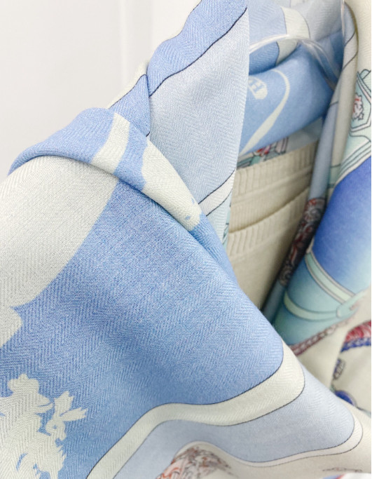 70% Cashmere 30% Silk Neckerchief Shawl hourglass Print Bandana Scarf 53” Wrap