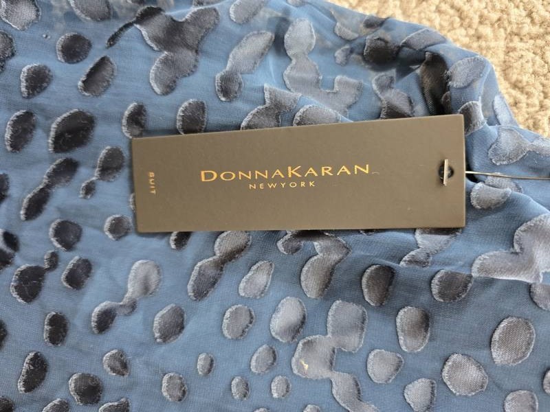 Donna Karan New York Silk-Blend Cap-Sleeve Burnout Blouse Womens L Tide Pullover