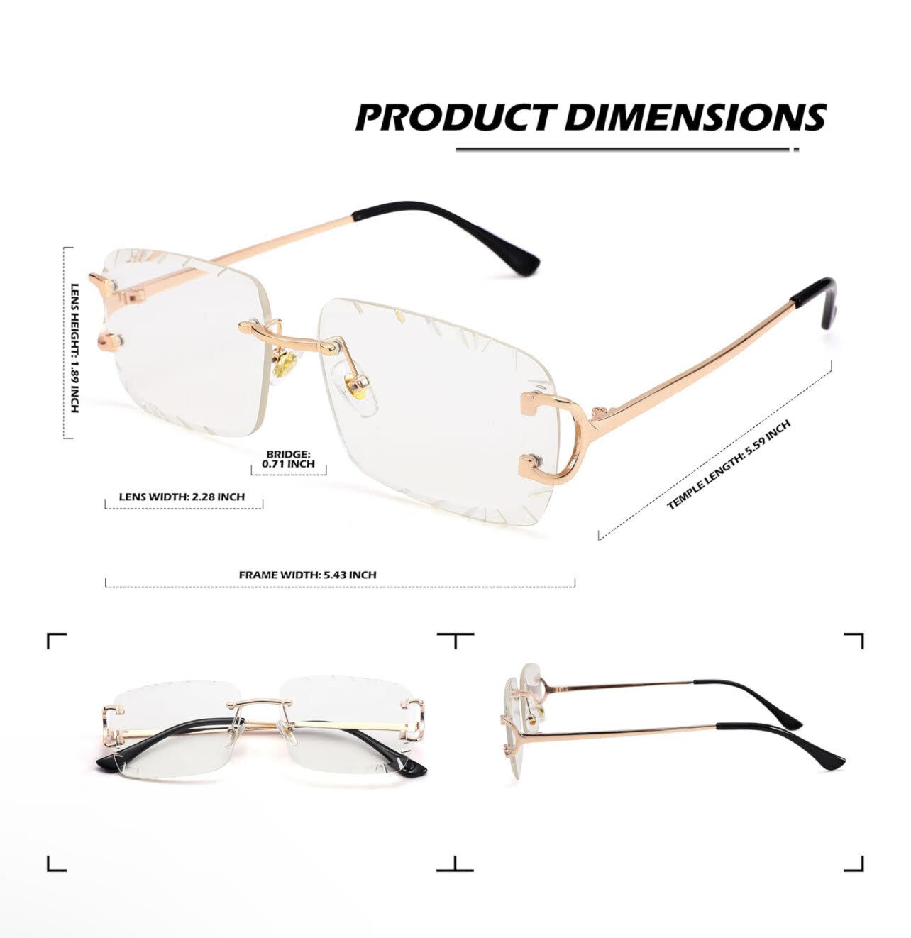 Sunglasses Framless Men Square Classic Retro Style Outdoor Hip Hop Migos Clear