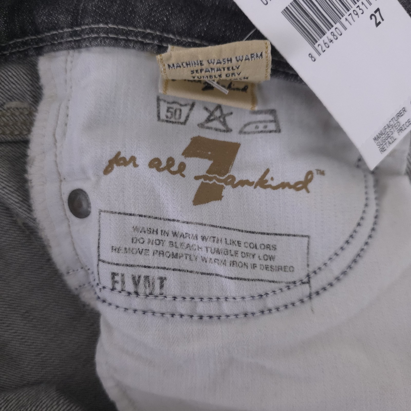 NWT Seven For All Mankind Flynt Gray Jeans Bootcut Size 27 (29×33.5) Made In USA
