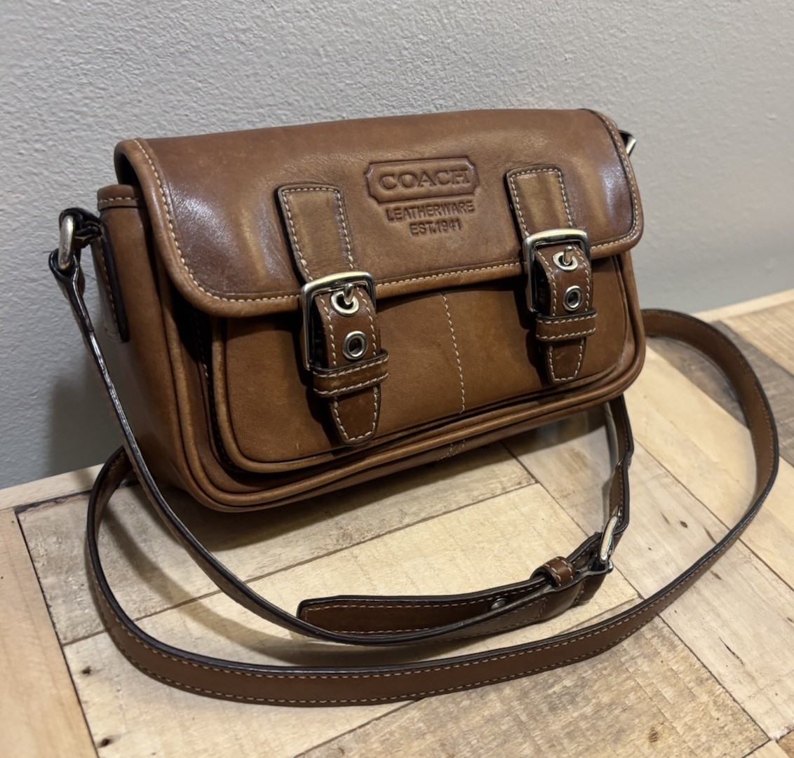 Coach Bleeker Double Buckle Crossbody Brown Leather 9355