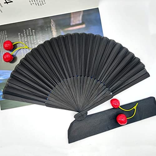 Black Folding Hand Classic Style Fan Fabric Bamboo Ribs Hand Held