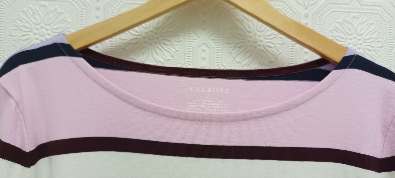 NWT Talbots 100% Cotton Pink & Purple Knit Long Sleeve Blouse Size Extra Large