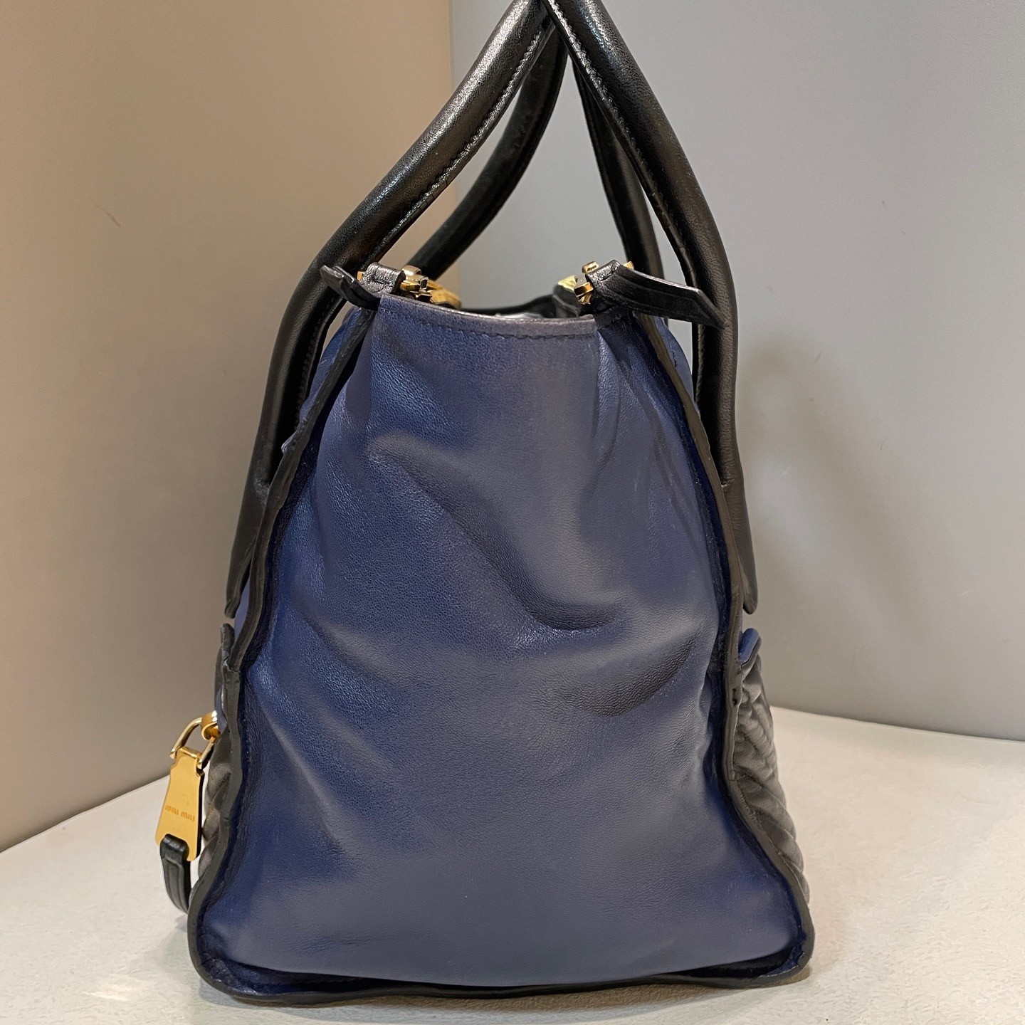 Miu Miu Quilted Leather Navy Large Top Handle Crossbody Bag