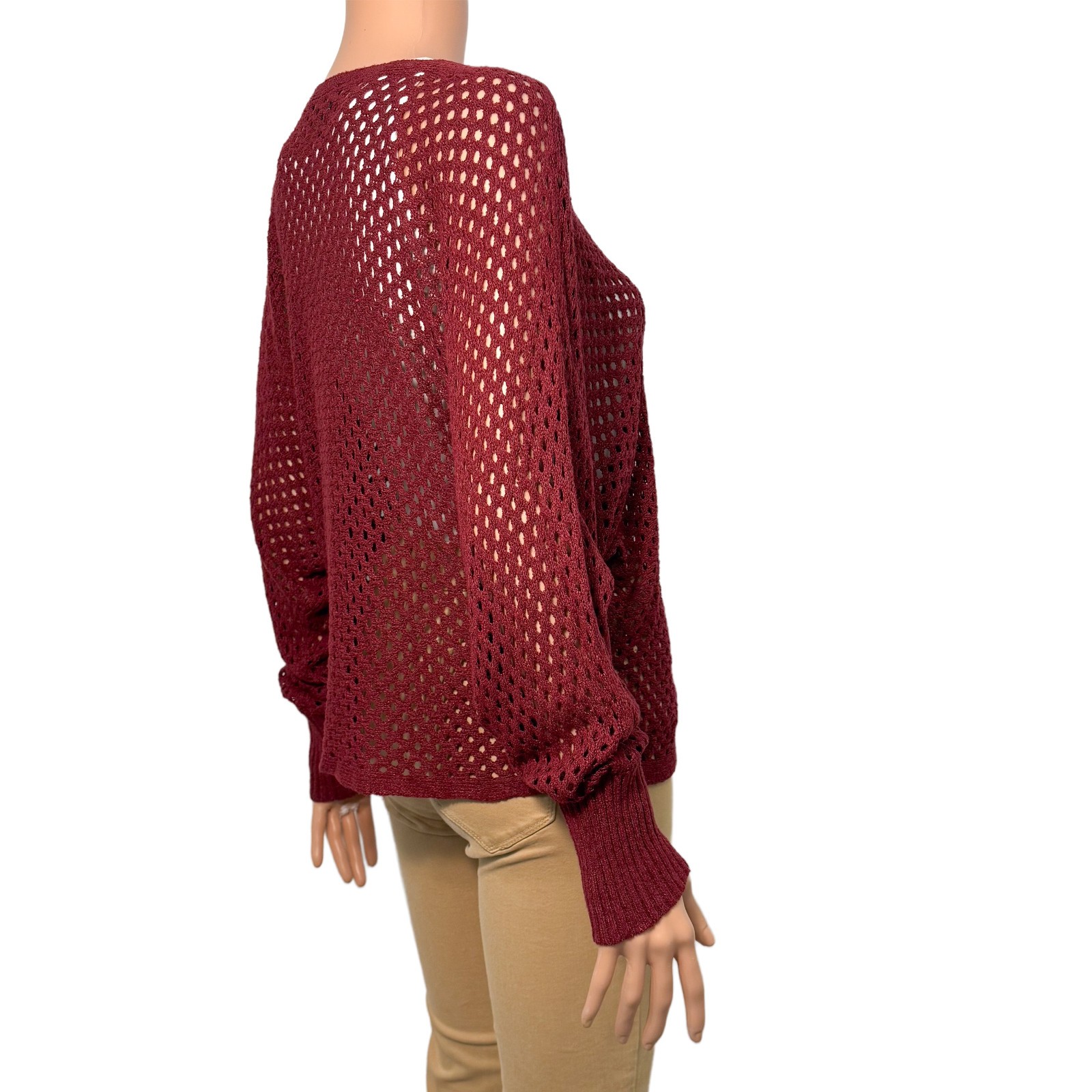 Express Women’s Medium Open Knit Burgundy Red Long Sleeve Sweater