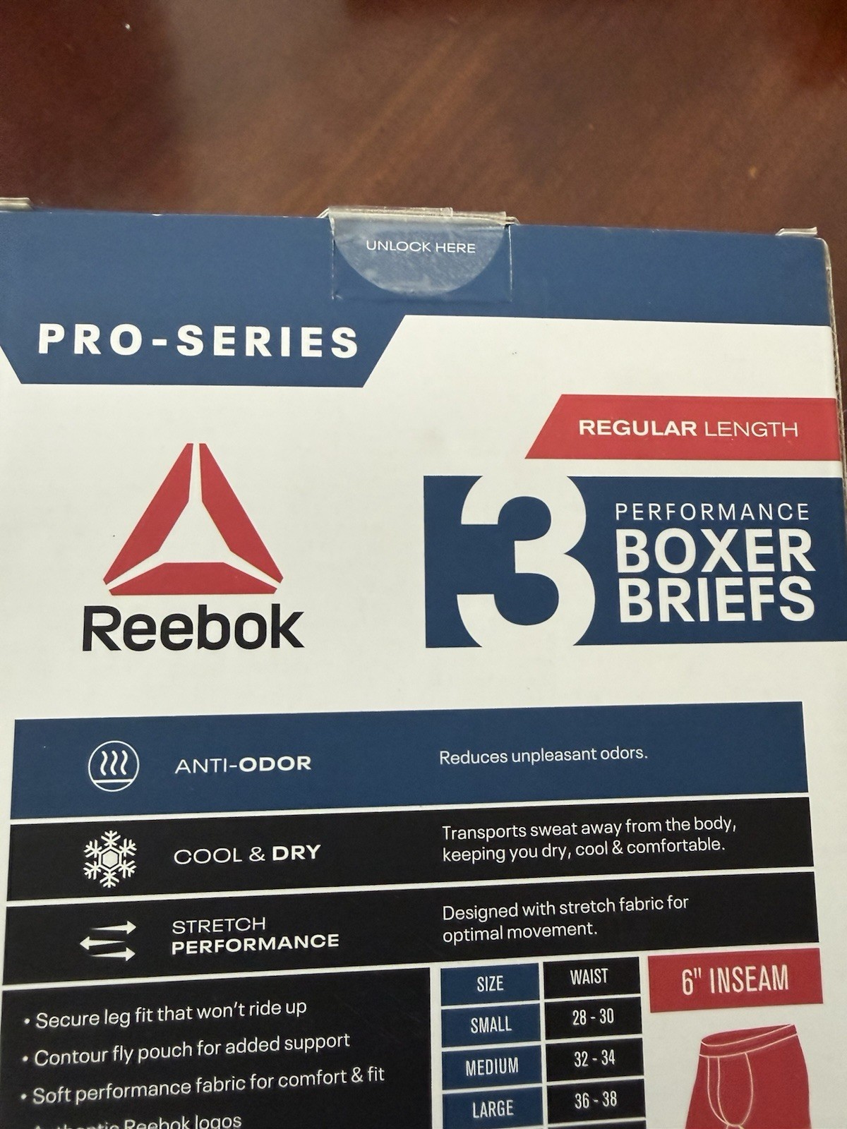 Reebok Pro-Series 3-Pack Boxer Briefs Size XL Regular 6″ Fly Pouch NEW