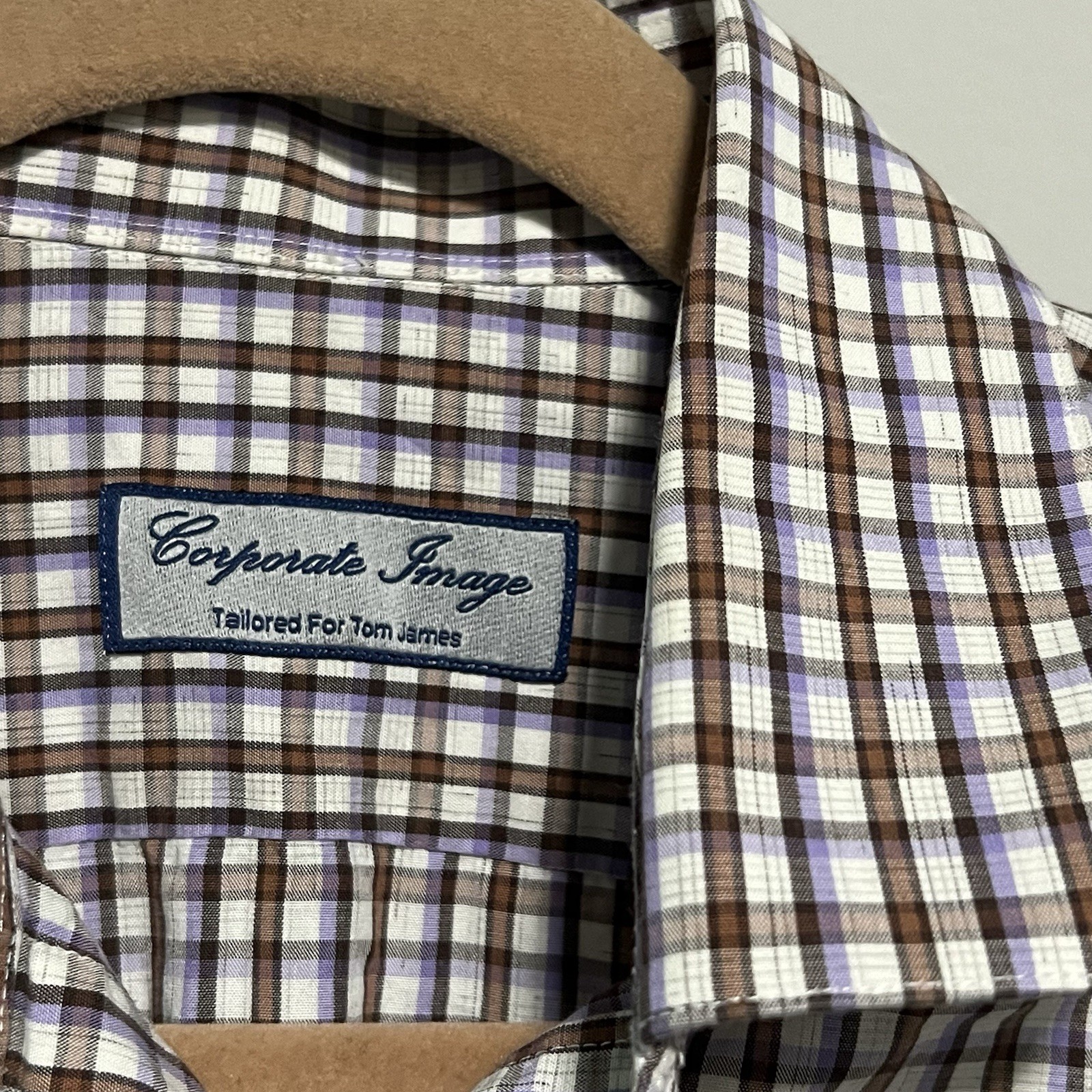Corporate Image Men’s Size Large Plaid Button Front Long Sleeve Collared Shirt