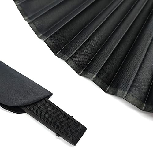 Black Folding Hand Classic Style Fan Fabric Bamboo Ribs Hand Held