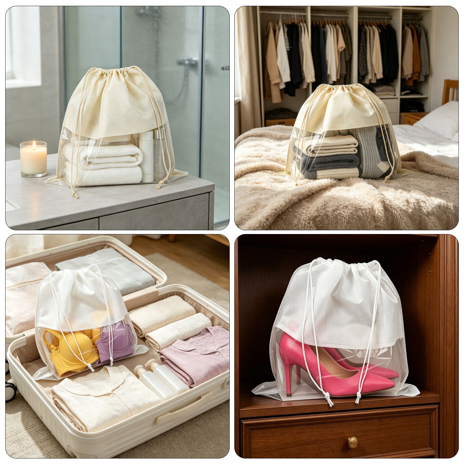 15PCS Dust Bags for Handbags Clear Purse Storage Covers Drawstring 3 Size Travel