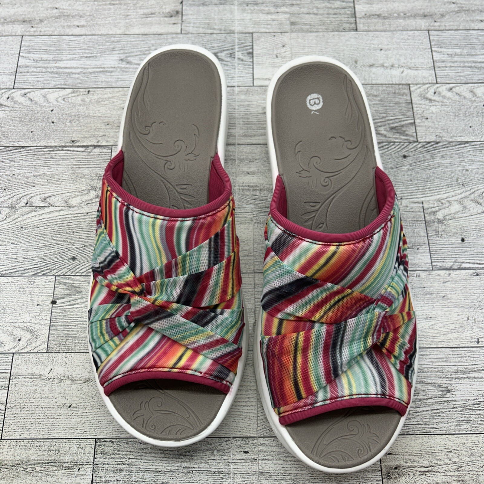 Bzees Smile II Washable Shoes Knotted Twist Stripe Wedge Slide On Sandal Size 10